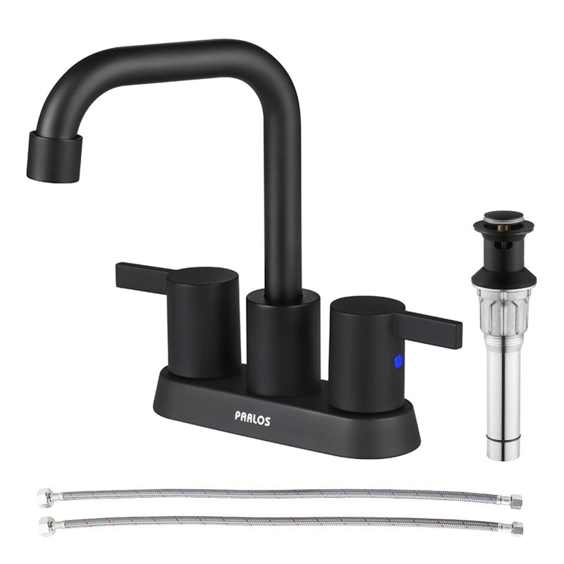 PARLOS 2-Handle Matte Black Bathroom Faucet for Lavatory with Pop-up Sink Drain and Faucet Supply Lines, 1431604 - Image 1